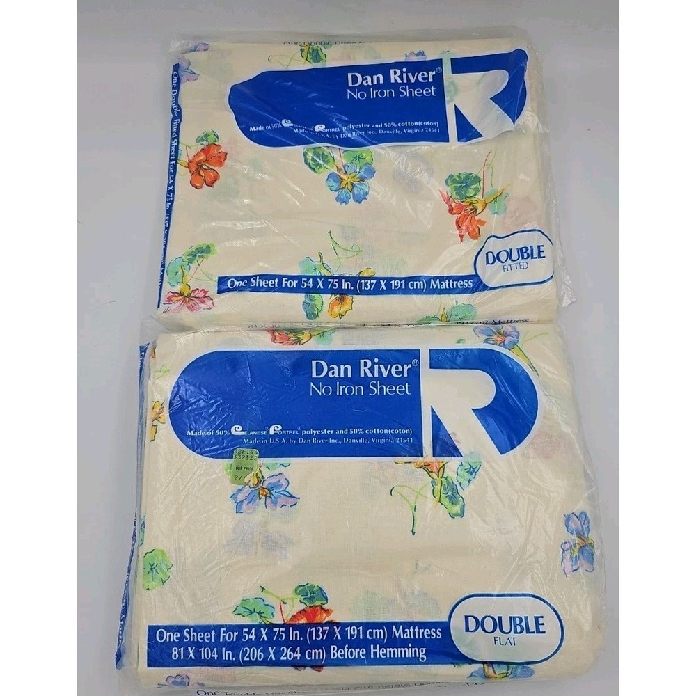 Dan River Double Flat & Fitted Sheet Vintage NOS Floral Poly Cotton‎ Blend New